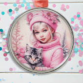 roze klein meisje kerst metalen ornament