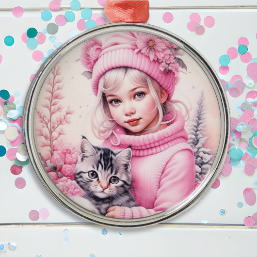 roze klein meisje kerst metalen ornament