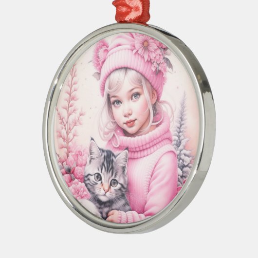 roze klein meisje kerst metalen ornament (Links)