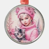 roze klein meisje kerst metalen ornament (Voorkant)