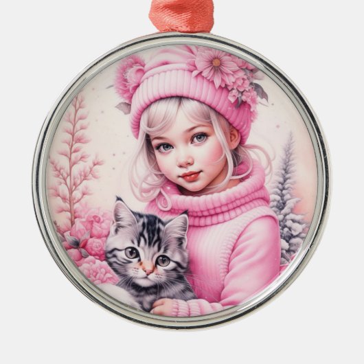 roze klein meisje kerst metalen ornament (Voorkant)