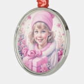 roze klein meisje kerst metalen ornament (Links)