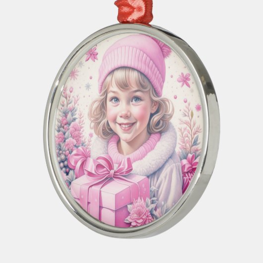 roze klein meisje kerst metalen ornament (Links)