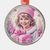 roze klein meisje kerst metalen ornament (Voorkant)