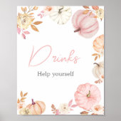 Roze Klein Pompoen Herfst Drankbord Poster (Voorkant)
