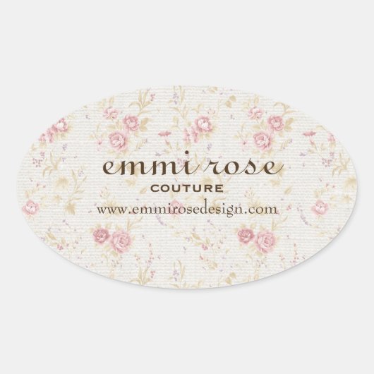 Roze Klein Roos Print Ovale Sticker (Voorkant)