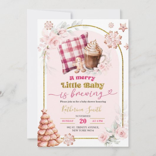 Roze Kleine Baby Koffie Meisje Baby shower Kaart (Voorkant)