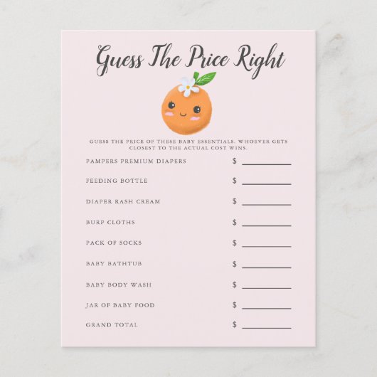 Roze kleine Baby shower die de prijs bepaalt (Voorkant)