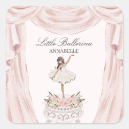 Roze Kleine Ballerina Baby shower of Verjaardag Vierkante Sticker