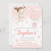 Roze kleine ballerina sparkly verjaardagsuitnodigi kaart (Voorkant)