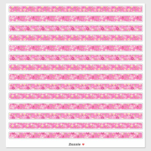 Roze kleine bloemen en fietsjes randen sticker (Vel)