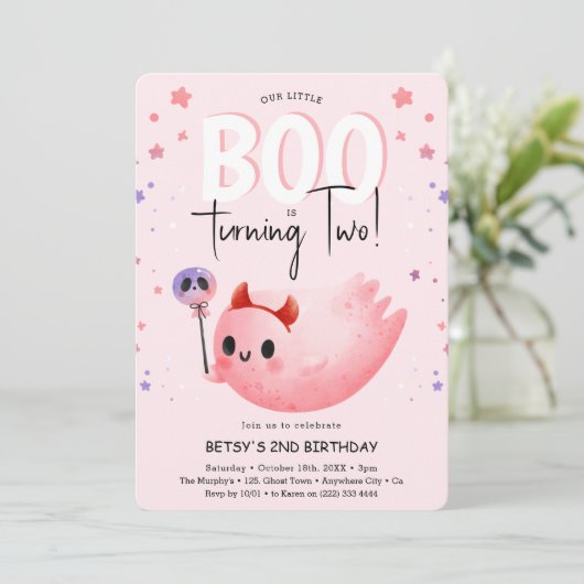 Roze kleine boe 2-meisje Halloween 2e verjaardag Kaart (Staand voorkant)