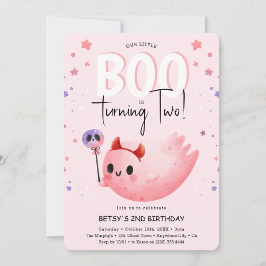 Roze kleine boe 2-meisje Halloween 2e verjaardag Kaart (Voorkant)