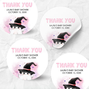Roze Kleine Boo Geest Heks Baby Shower Ronde Sticker