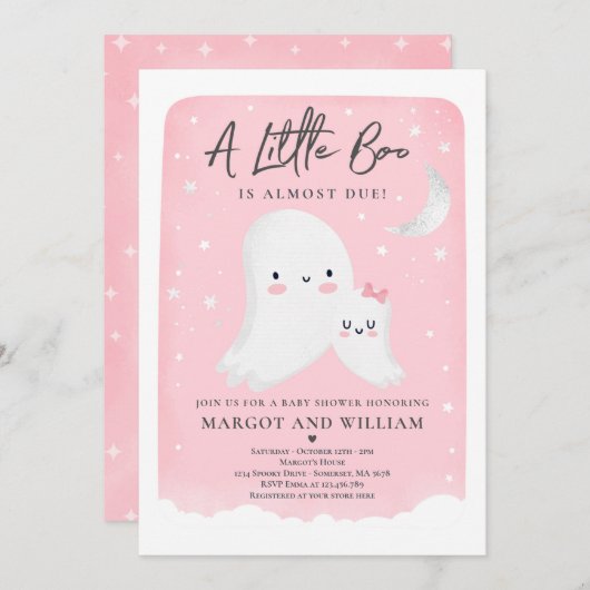 Roze kleine Boo Shower Halloween Ghost Baby shower Kaart (Voorkant / Achterkant)