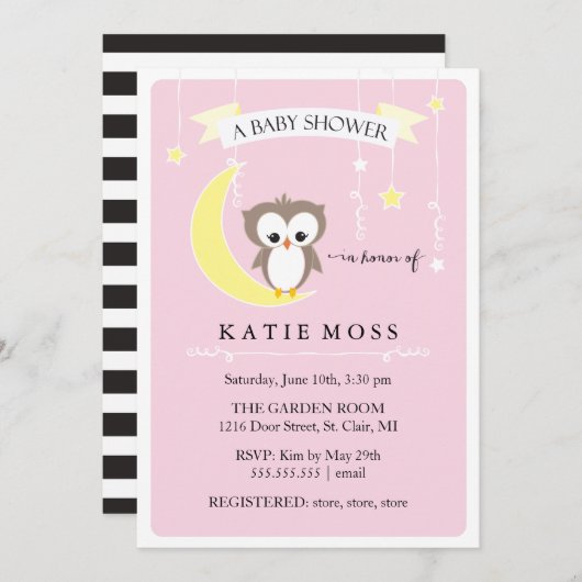 Roze kleine boomkorren | Uitnodiging tot Baby show (Voorkant / Achterkant)