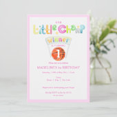 Roze Kleine Champ Basketbal Elke leeftijd Meisje V Kaart (Staand voorkant)