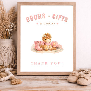 Roze Kleine Cowgirl Baby Shower Kaarten Boeken Cad Poster