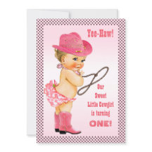 Roze Kleine Cowgirl Polka Dots 1e Verjaardag