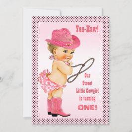 Roze Kleine Cowgirl Polka Dots 1e Verjaardag Kaart