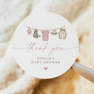 Roze Kleine Cowgirl Waskleine Baby Shower Ronde Sticker