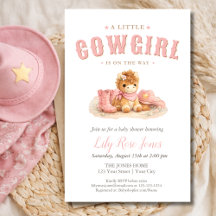 Roze Kleine Cowgirl Waterverf Baby Shower
