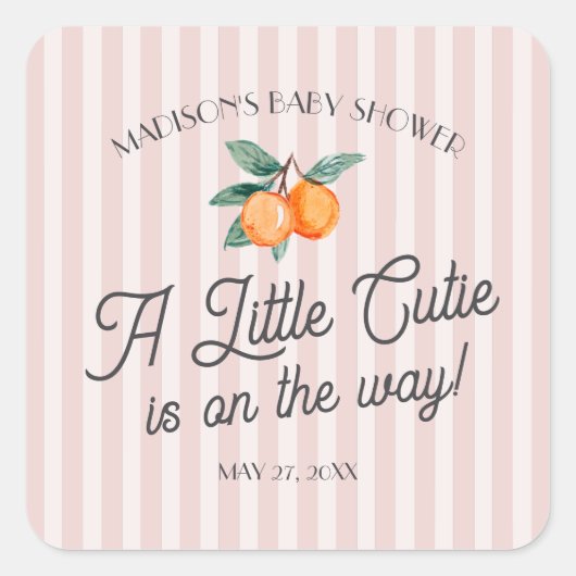 Roze kleine cutie op de weg Baby shower envelop Vierkante Sticker (Voorkant)