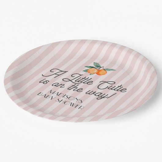 Roze kleine cutie op de weg Citrus Baby shower Papieren Bordje (Gekanteld)