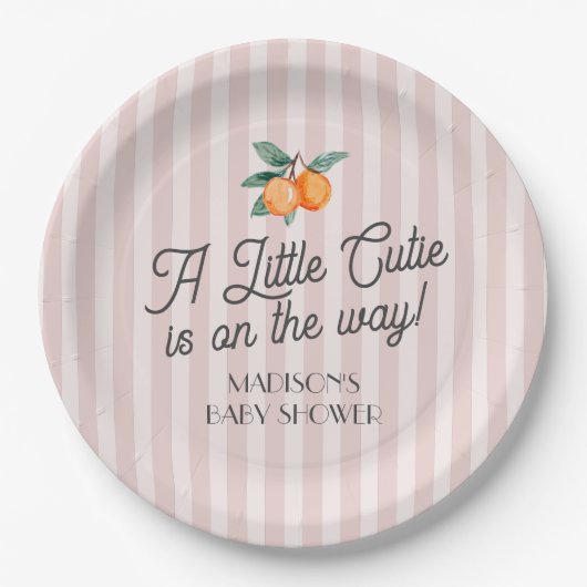 Roze kleine cutie op de weg Citrus Baby shower Papieren Bordje (Voorkant)