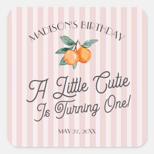 Roze Kleine Cutie Pastel Citrus Verjaardag Envelop Vierkante Sticker (Voorkant)