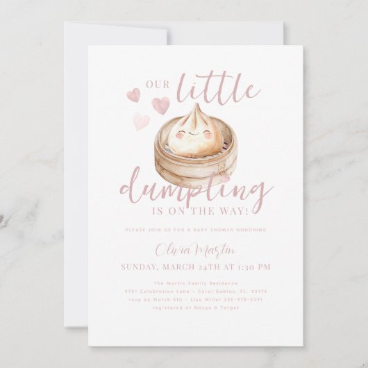 Roze Kleine Dumpling Waterverf Baby shower Kaart (Voorkant)