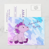 Roze Kleine Eenhoorn Verjaardagsfeestje Uitnodigen Uitnodiging Briefkaart (Voorkant / Achterkant)