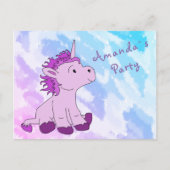 Roze Kleine Eenhoorn Verjaardagsfeestje Uitnodigen Uitnodiging Briefkaart (Voorkant)