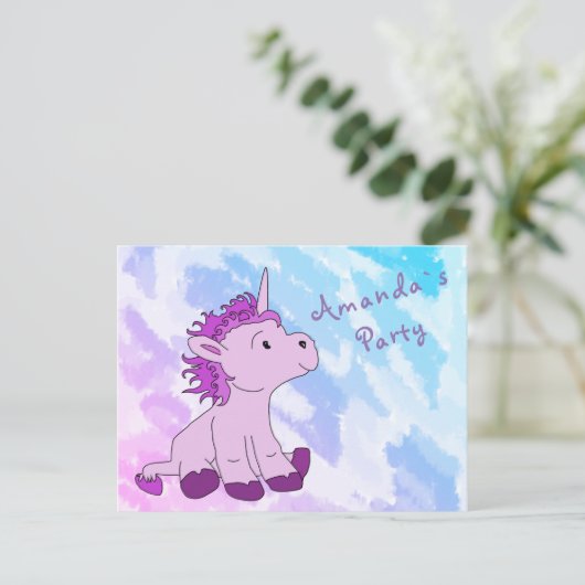 Roze Kleine Eenhoorn Verjaardagsfeestje Uitnodigen Uitnodiging Briefkaart (Staand voorkant)