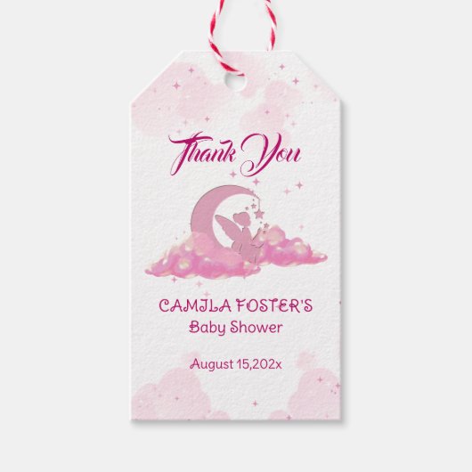 Roze Kleine Fee Baby Shower Cadeaulabel (Voorkant)