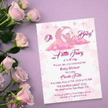 Roze Kleine Fee in Wolken Baby Shower Uitnodiging