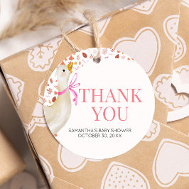 Roze Kleine Gekke Gans Baby shower Ronde Bedankjes Labels