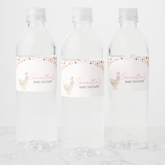 Roze Kleine Gekke Gans Baby shower Waterfles Etiket (Flessen)