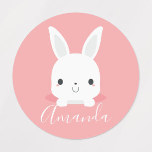 Roze kleine inktkonijn met aangepaste naam labels