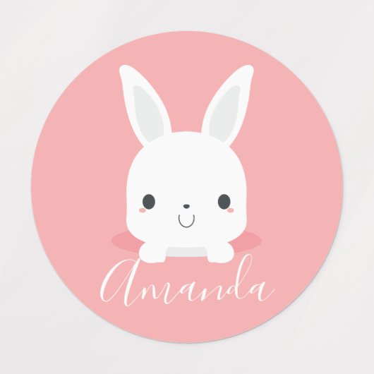 Roze kleine inktkonijn met aangepaste naam labels (Design 1)