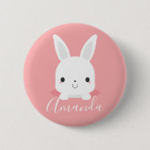 Roze kleine inktkonijn met aangepaste naam ronde button 5,7 cm (Voorkant)