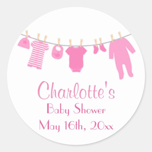 Roze Kleine Kleding Baby shower Stickers (Voorkant)