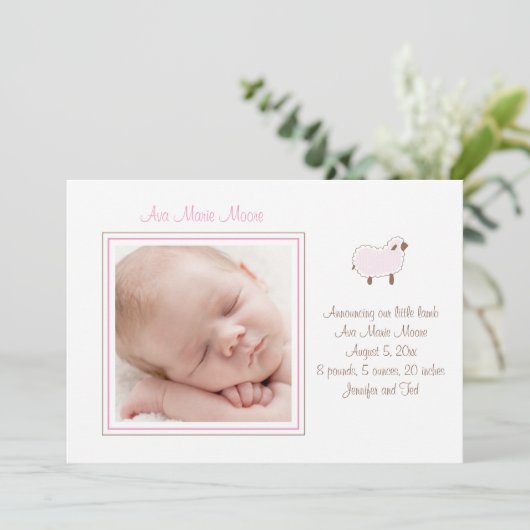 Roze kleine lammeren aankondiging (Staand voorkant)