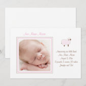 Roze kleine lammeren aankondiging (Voorkant / Achterkant)