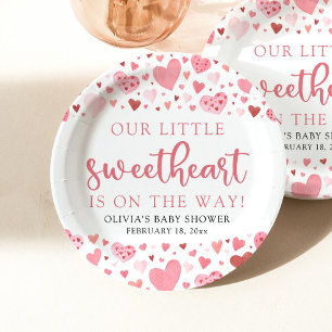 Roze Kleine Liefje Valentijnsdag Baby shower Papieren Bordje