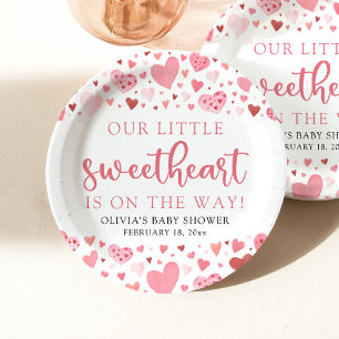 Roze Kleine Liefje Valentijnsdag Baby shower Papieren Bordje