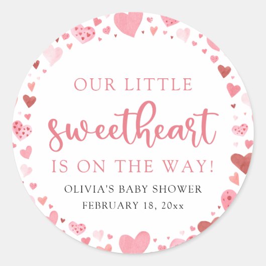Roze Kleine Liefje Valentijnsdag Baby shower Ronde Sticker (Voorkant)