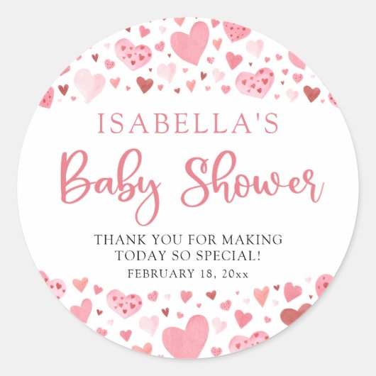 Roze Kleine Liefje Valentijnsdag Baby shower Ronde Sticker (Voorkant)