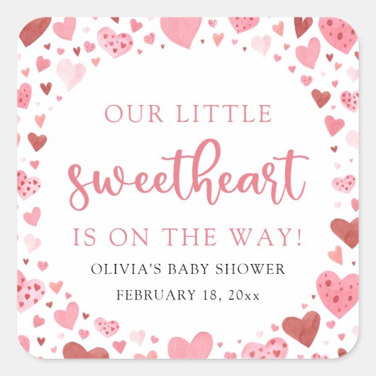 Roze Kleine Liefje Valentijnsdag Baby shower Vierkante Sticker (Voorkant)