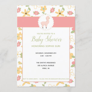  Roze Kleine Llama Baby shower Uitnodigen Kaart